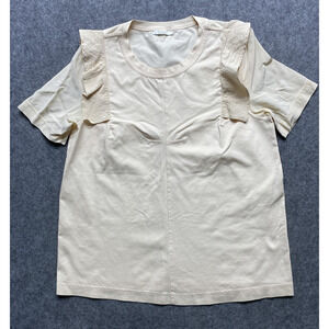 Chloe Shirt Womens Large Pink Ruffle Sleeve Mixed Media Jersey Top Designer